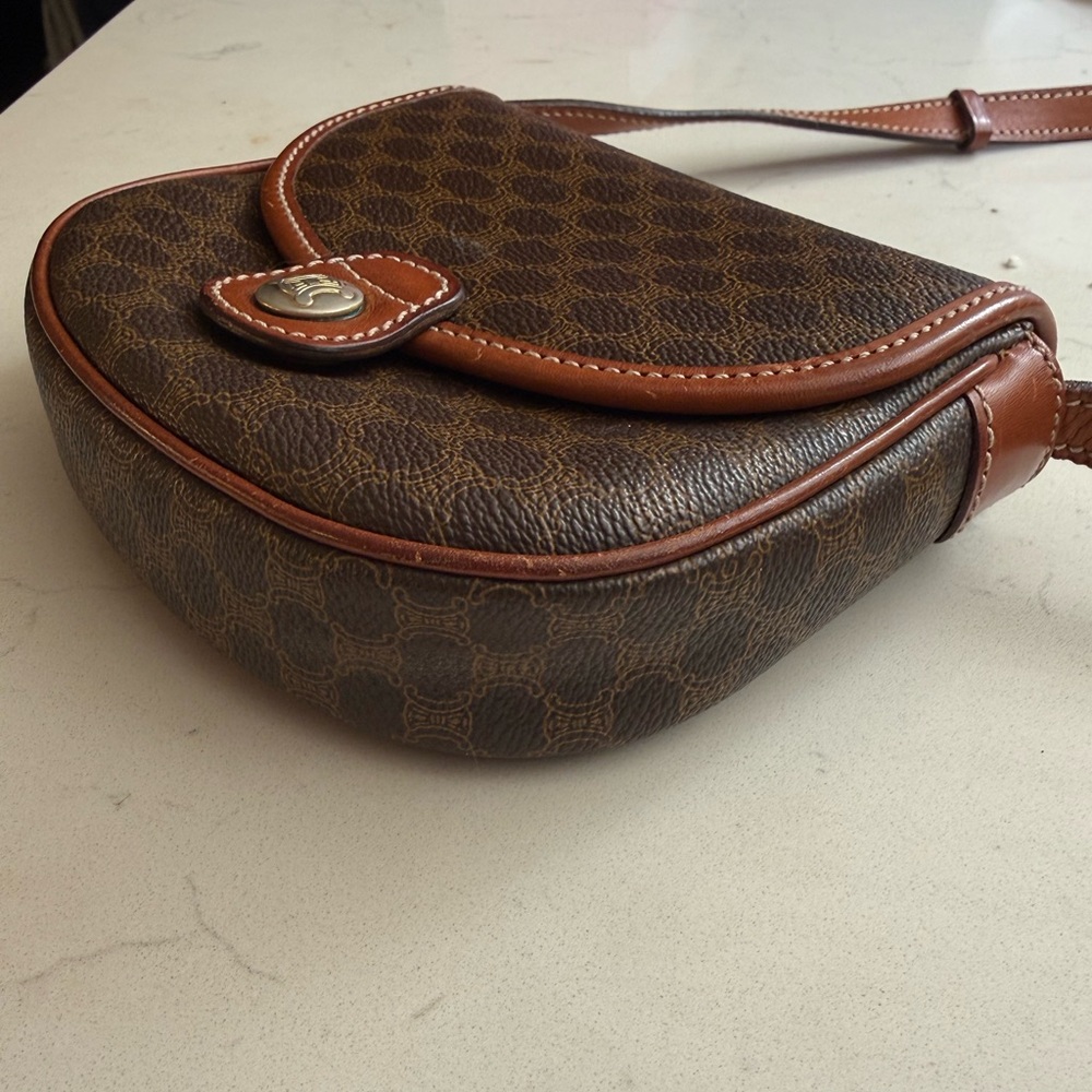 Vintage CELINE Macadam Crossbody Saddle Bag Brown PVC Leather Trim Paris - Picture 9 of 16